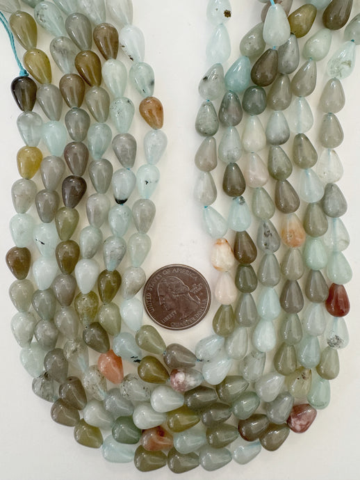 pale aqua blue red brown color enhanced quartz, 12x8mm pear teardrop, 15