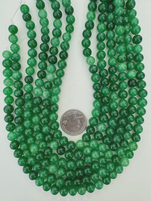 mixed tone emerald green color enhanced quartz, 8mm round, 15