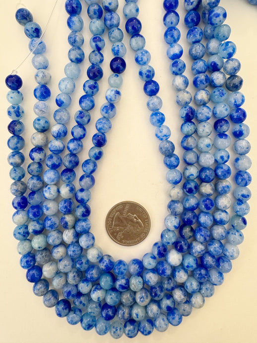 blueberry blue off white color enhanced quartz, 8mm round, 15
