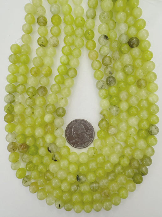 pale light lime green color enhanced quartz, 8mm round, 15
