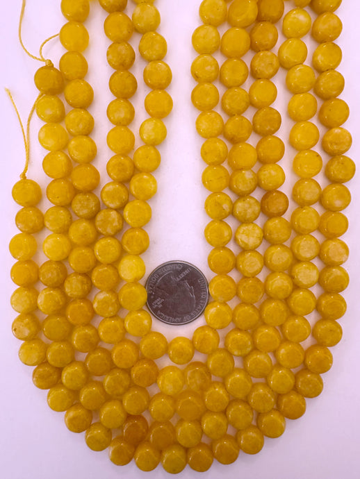 amber yellow color enhanced quartz, 10x10x6mm coin, 15