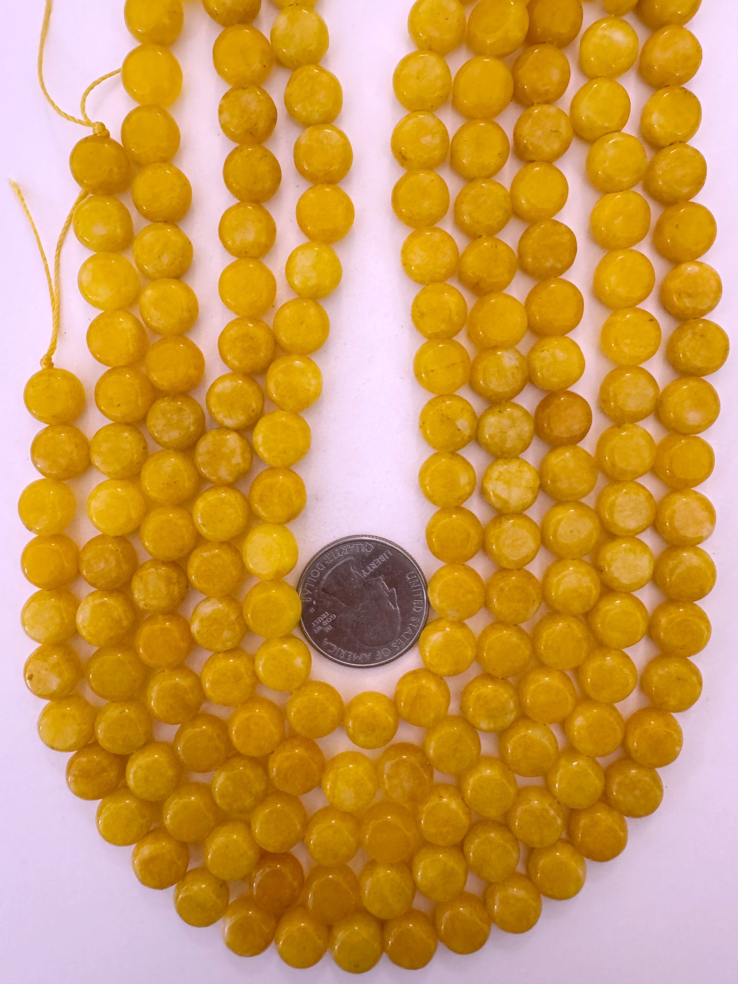 amber yellow color enhanced quartz, 10x10x6mm coin, 15