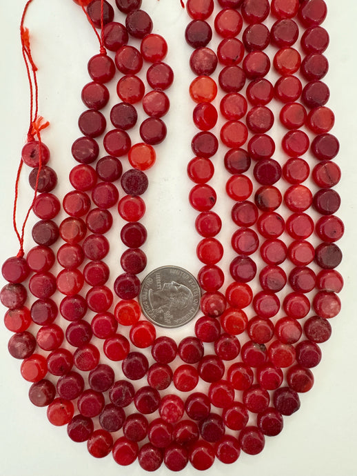 lighter and darker bright red color enhanced quartz, 10x10x6mm coin, 15