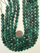 dark emerald green color enhanced quartz, 10x10x6mm coin, 15" strand, sold per strand