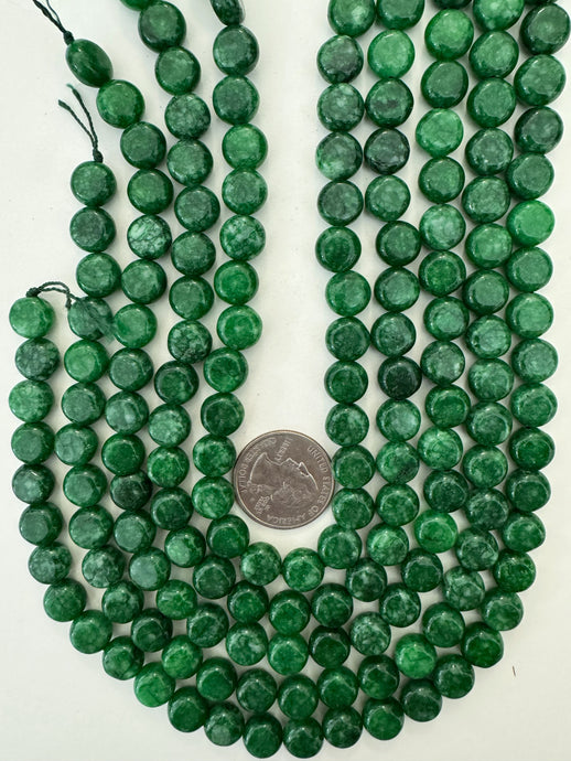 antique green color enhanced quartz, 10x10x6mm coin, 15