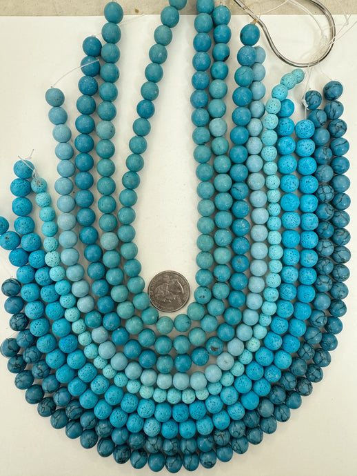 turquoise color enhanced magnesite howlite lava rock, round mix, 15