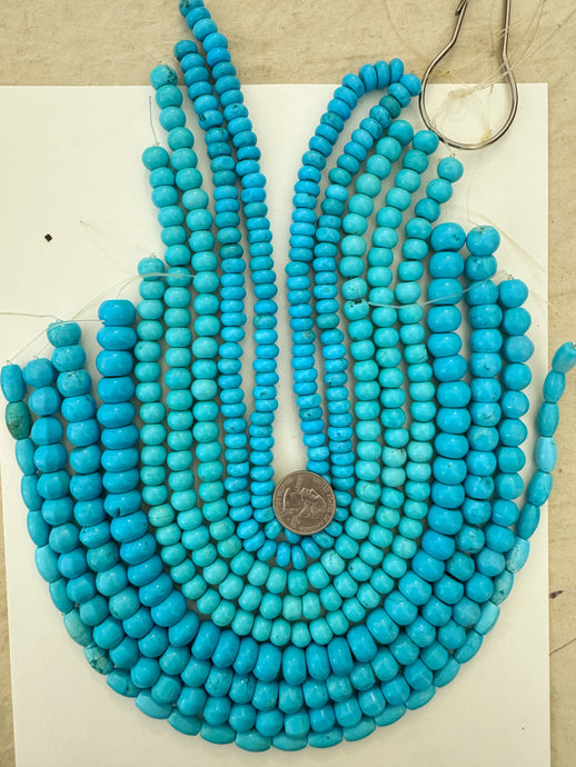 turquoise blue ehnanced howlite, rondelle tube mix, 9 strand closeout lot