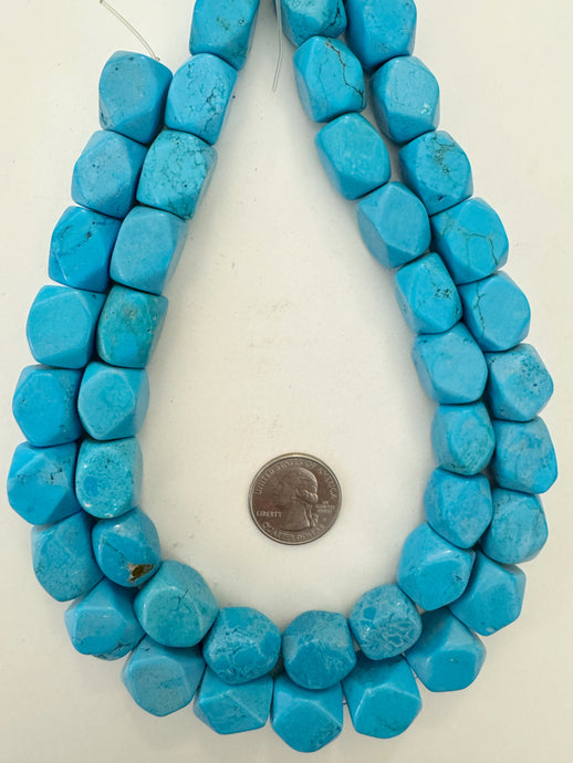 turquoise color enhanced magnesite, 17x13x13mm corner cut 4 sided tube, 15