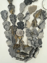black gray jasper, 32x24x10mm carved hulu shape, 15" strand, sold per strand, surface wear