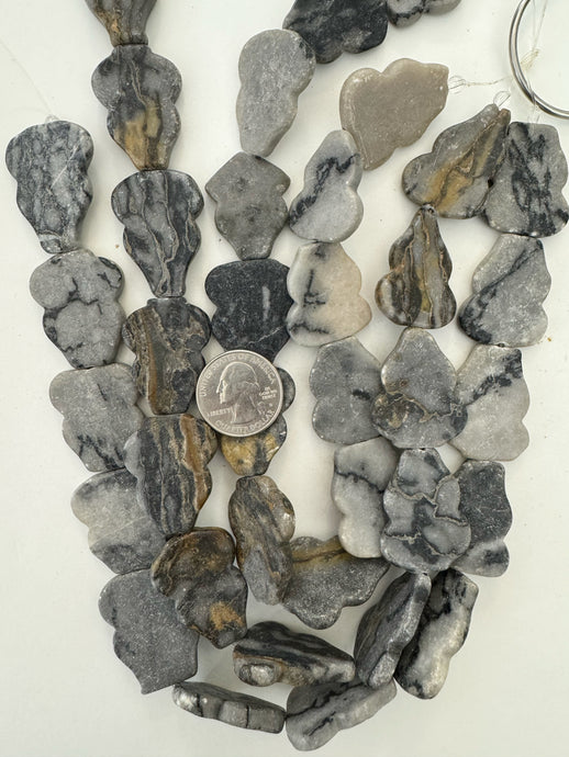 black gray jasper, 32x24x10mm carved hulu shape, 15