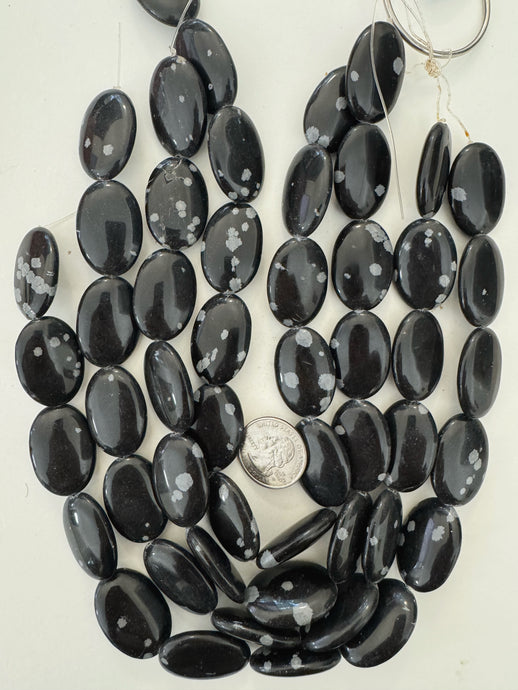 snowflake obsidian, 30x20x8mm oval 15