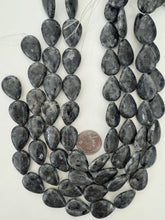 black labradorite, 24x17x7mm pear teardrop, 15" strand, sold per strand