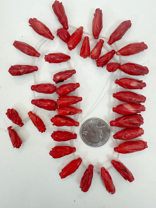 color enhanced ox blood coral, 16-25mm hand carved flower blossom motif pendant, 15