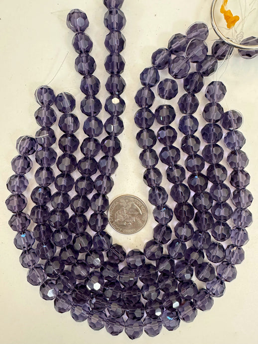 dark pale purple, single color, vintage look glass, 11mm faceted round, 12