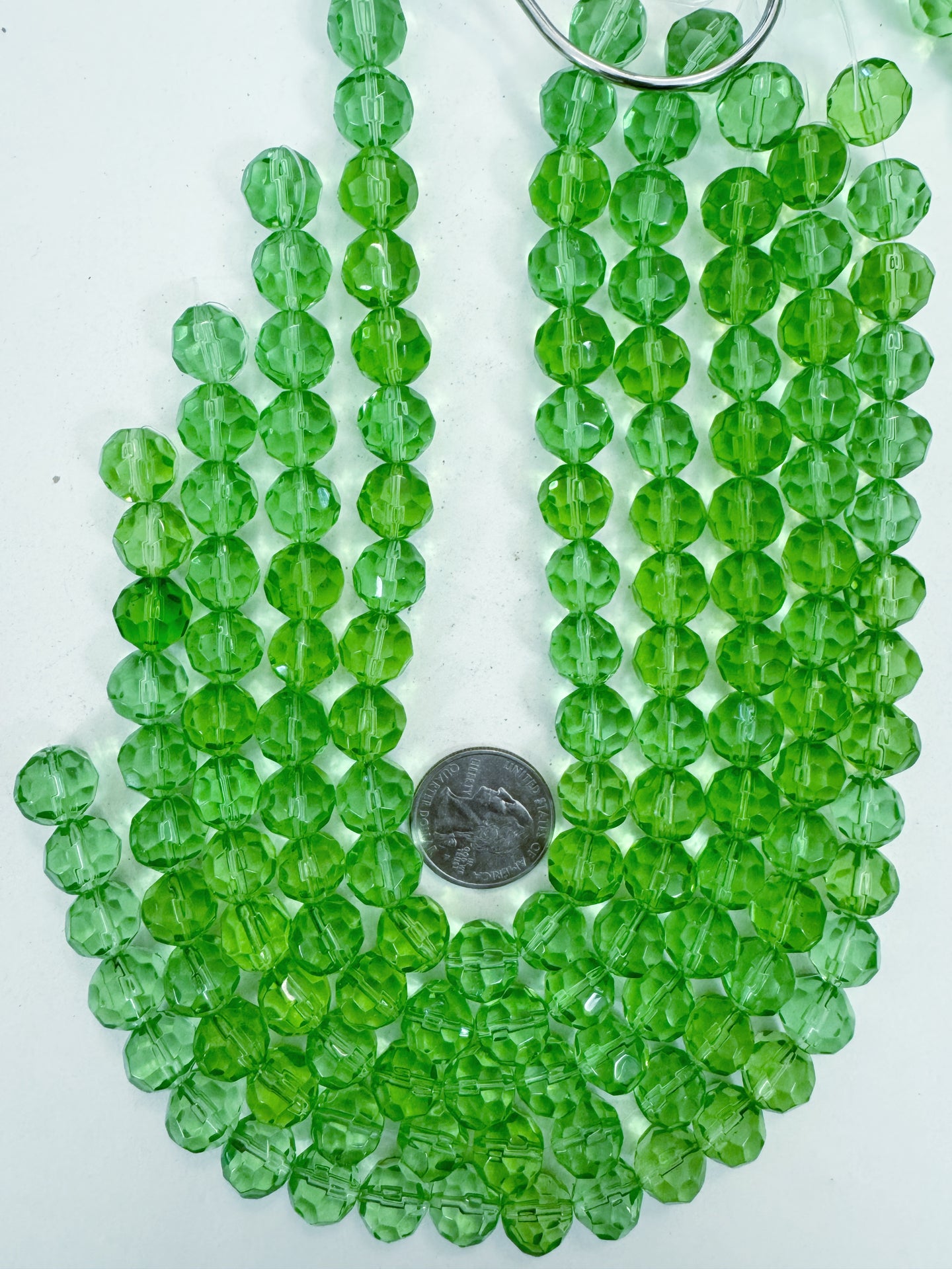 dark celery green, single color, vintage look glass, 12mm faceted round, 12