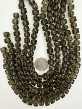 dark pale green gray, single color, vintage look glass, 10mm rounded cube, 13" strand, sold per strand