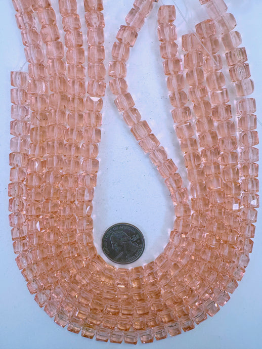 pale pink peach, single color, vintage look glass, 8mm faceted cube, 15