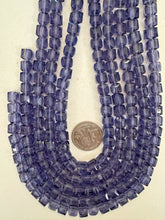 dark pale purple, single color, vintage look glass, 8mm faceted cube, 14" strand, sold per strand