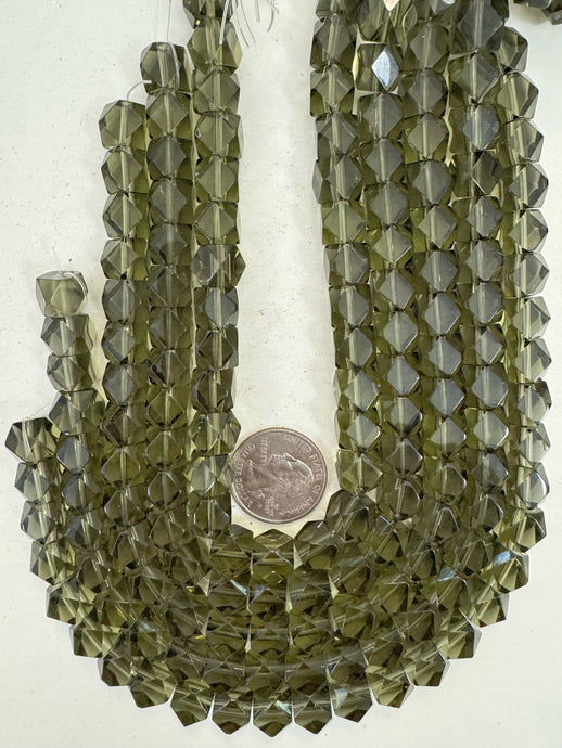 dark pale gray green, single color, vintage look glass, 10mm corner cut cube, 12
