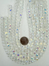 AB finish clear, single color, vintage look glass, 10x7mm faceted rondelle, 14" strand, sold per strand