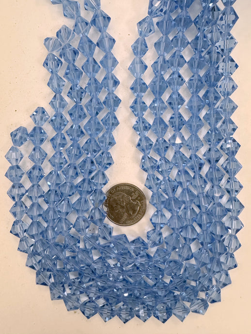 periwinkle blue, single color, vintage look glass, 10mm faceted bicone, 14