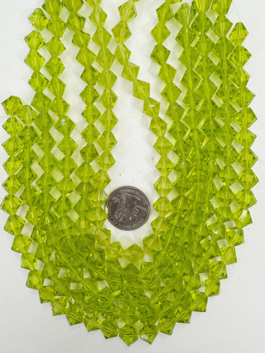 lime green, single color, vintage look glass, 10mm faceted bicone, 14