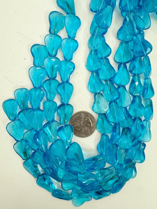 electric blue, single color, vintage look glass, 19x16x6mm flat nugget, 14