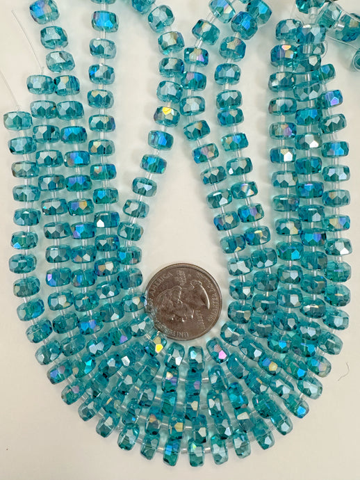 AB flash coated dark electric blue, fancy cut, vintage look glass, 8x5mm edge faceted heishi rondelle, 10