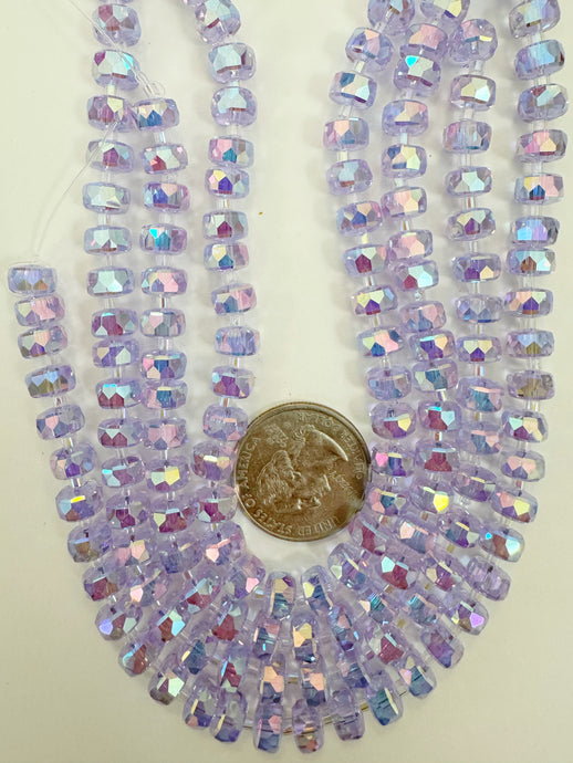 AB flash coated lavender purple, fancy cut, vintage look glass, 8x5mm edge faceted heishi rondelle, 10