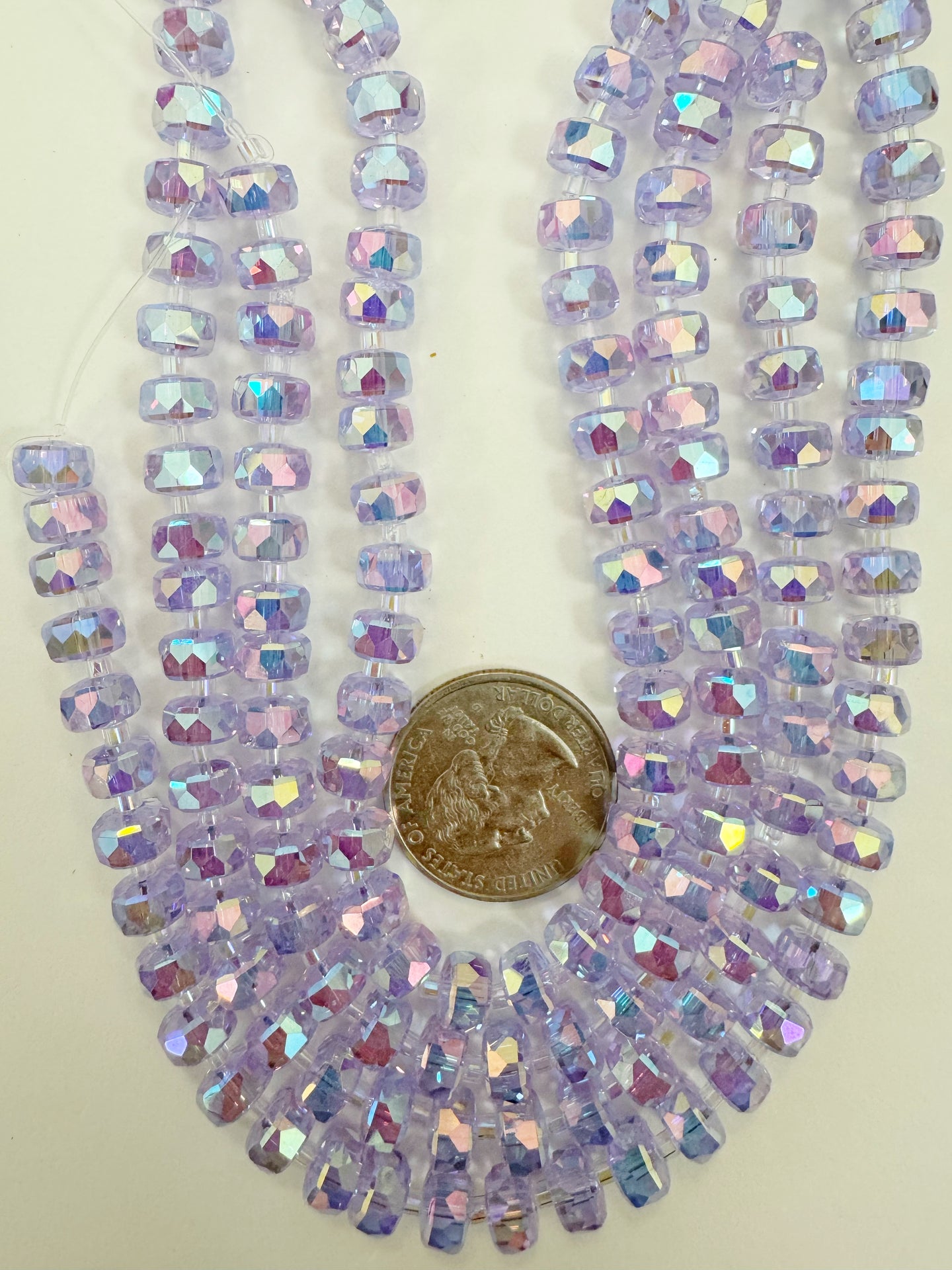 AB flash coated lavender purple, fancy cut, vintage look glass, 8x5mm edge faceted heishi rondelle, 10