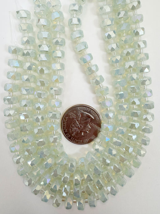AB flash coated dark pastel yellowed off white, fancy cut, vintage look glass, 8x5mm edge faceted heishi rondelle, 10