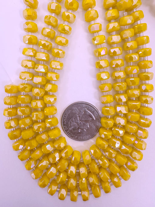 AB flash coated pastel red mustard yellow, fancy cut, vintage look glass, 8x5mm edge faceted heishi rondelle, 10