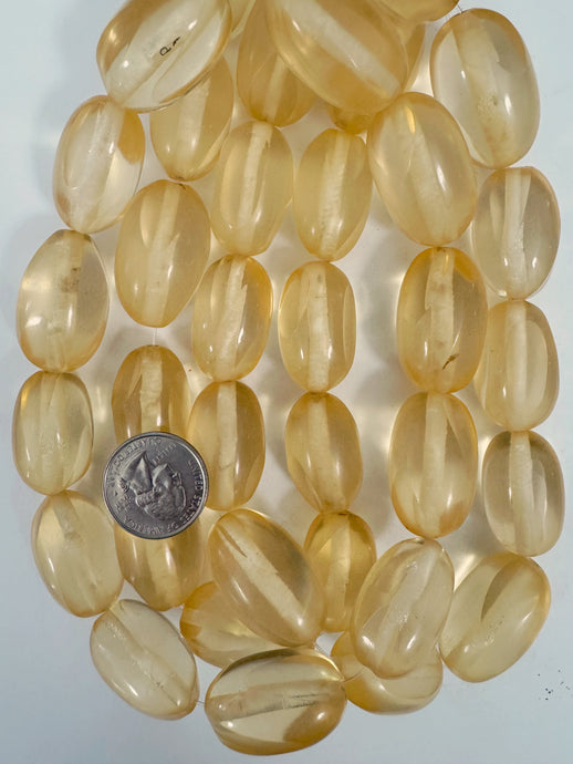 light pale yellow orange amber, faux amber, 32x19mm window cut tube nugget, vintage look resin, 15