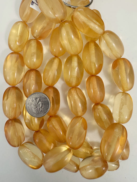 red yellow orange amber, faux amber, 32x19mm window cut tube nugget, vintage look resin, 15