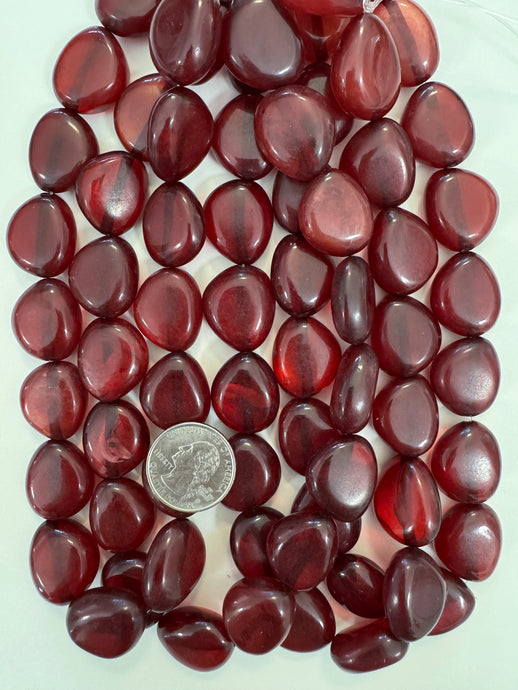 dark cherry red, single color, 23x18x10mm flat nugget, vintage look resin, 15
