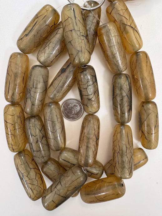 pale dark pearly orange crackle, vintage look resin, 49x20mm tube, 15