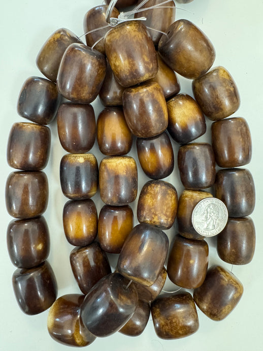chocolate brown off white, faux bone, vintage look resin, 30x26mm barrel, 15