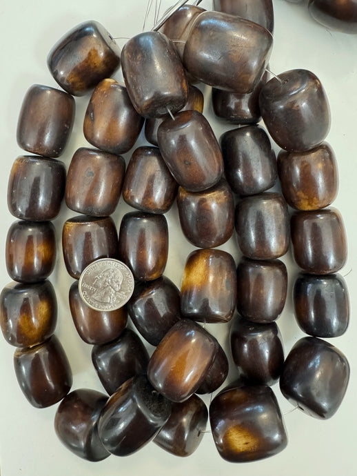 dark chocolate brown off white, faux bone, vintage look resin, 30x26mm barrel, 15