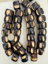 dark chocolate brown off white stripe, faux bone, vintage look resin, 32x22mm rondelle, 15" strand, sold per strand