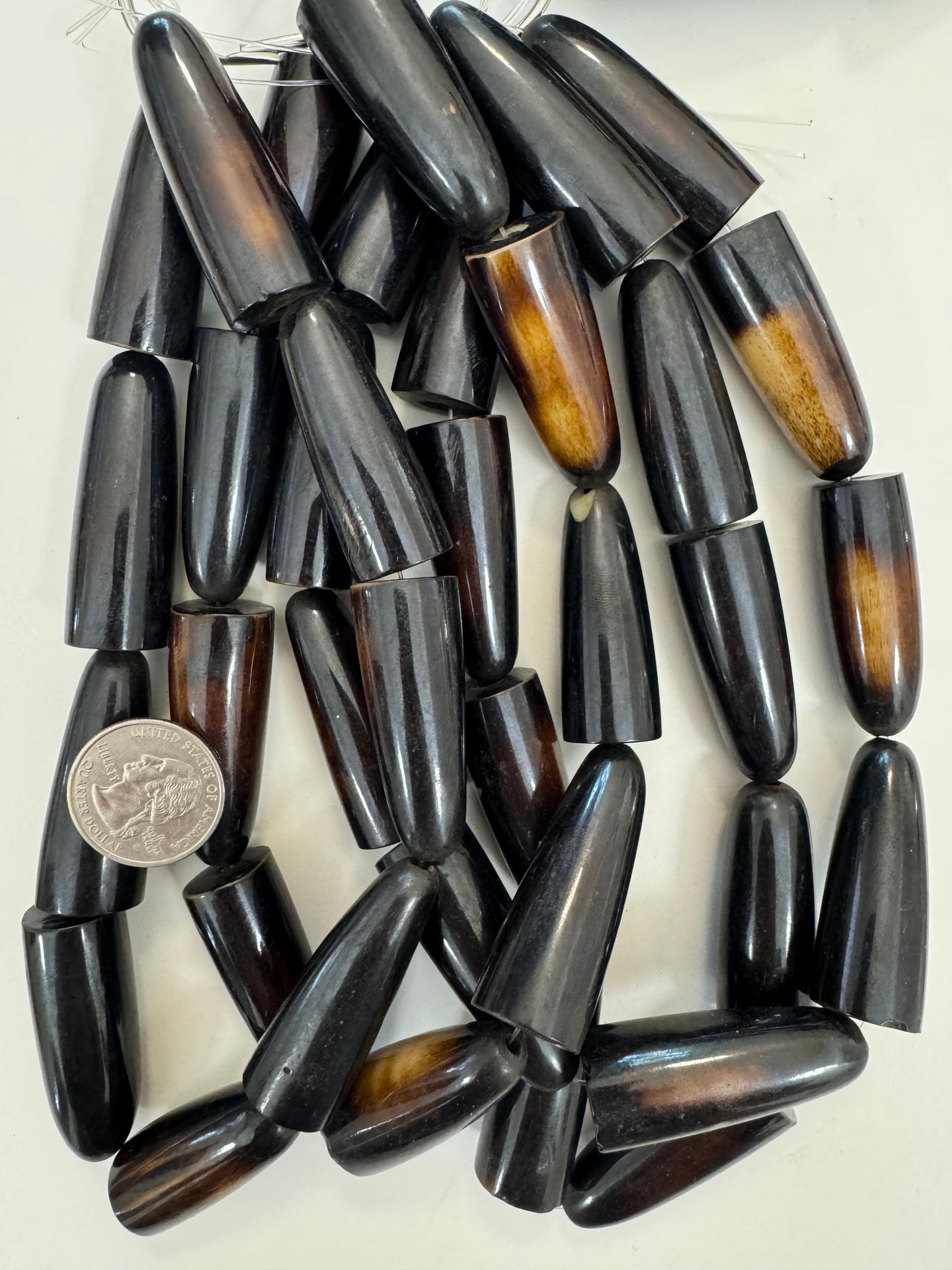 dark chocolate brown, faux bone, vintage look resin, 38x16mm teardrop pear, 15