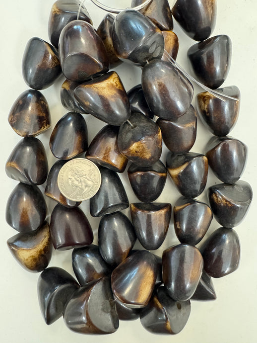 dark chocolate brown off white , faux bone, vintage look resin, 29x24mm unique cut teardrop pear, 15