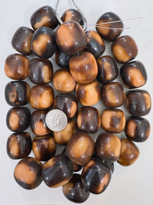 dark chocolate brown peach , faux bone, vintage look resin, 30x27mm barrel, 15