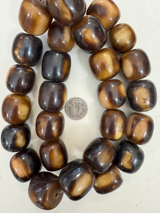 dark chocolate brown golden peach off white, faux bone, vintage look resin, 29x27mm barrel mix, 15