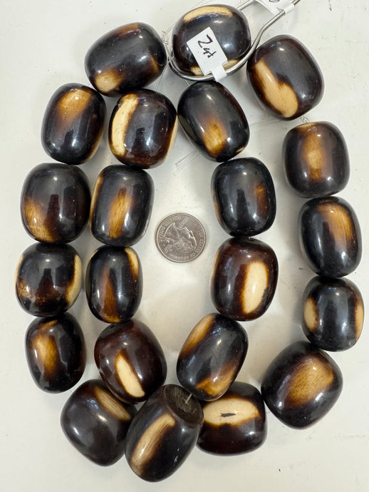 dark chocolate brown off white, faux bone, vintage look resin, 34x29mm barrel mix, 15