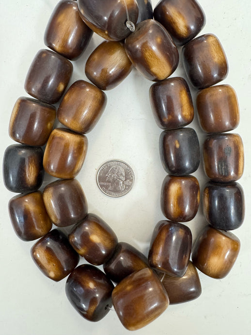dark chocolate brown peach off white, faux bone, vintage look resin, 27x22mm barrel, 15