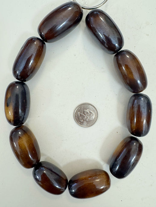dark chocolate brown golden off white, faux bone, vintage look resin, 40x22mm tube, 15