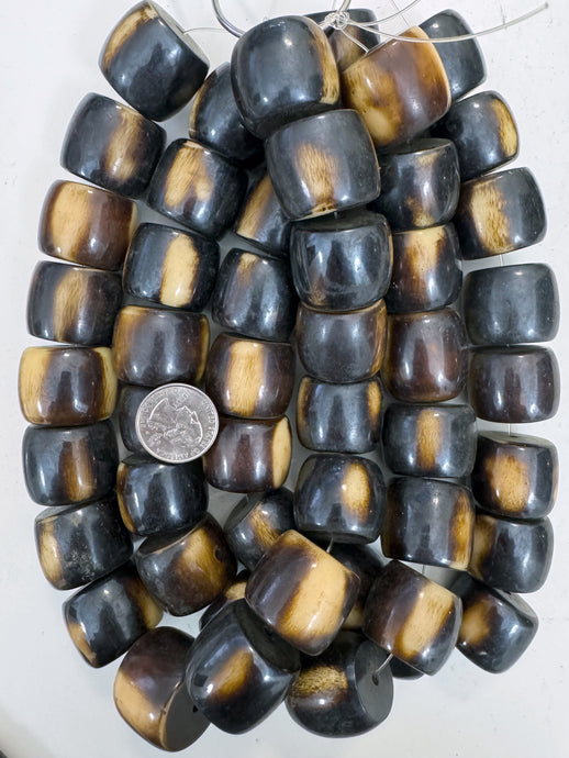 dark chocolate brown off white, faux bone, vintage look resin, 28x24mm rondelle mix, 15