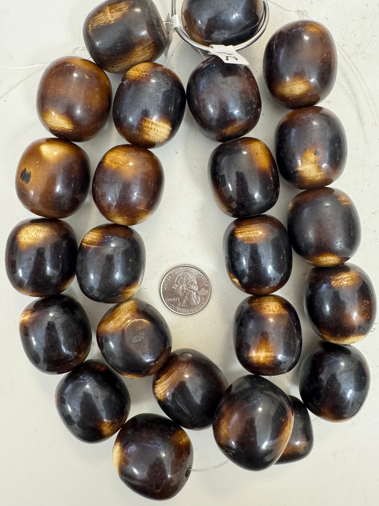dark chocolate brown off white, faux bone, vintage look resin, 32x29mm barrel, 15