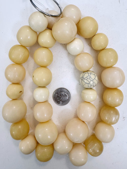 off white round mix, faux bone, vintage look resin, 15