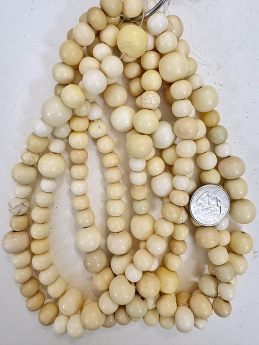 off white round mix, faux bone, vintage look resin, 15